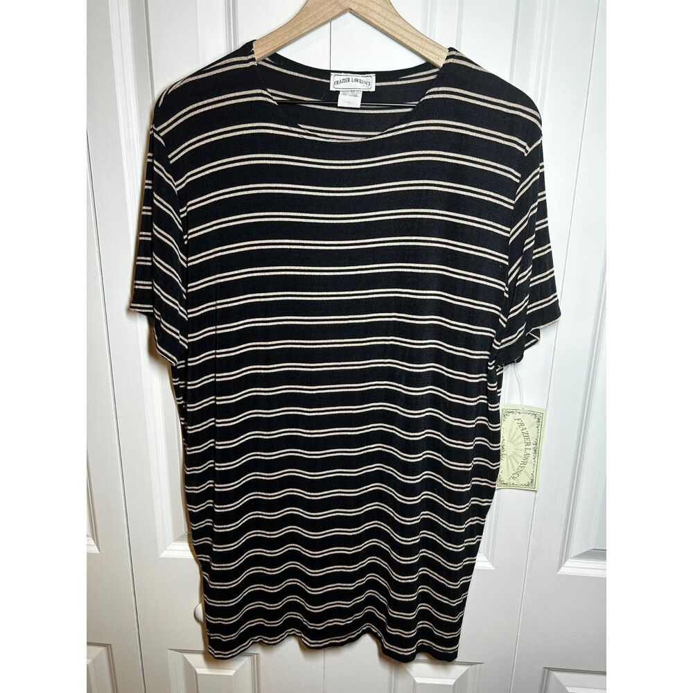 NWT Vintage Frazier Lawrence Striped Knit Top Size Large Textured Wavy Hem